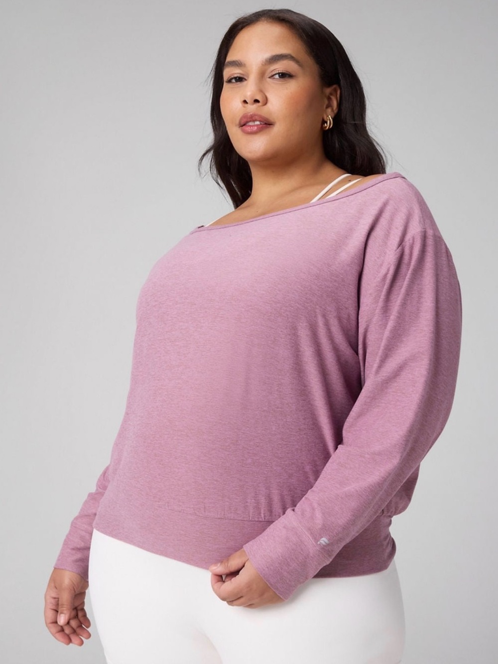 Fabletics Cloud Jersey Off-Shoulder Sweatshirt in Mushroom Mauve Size XL